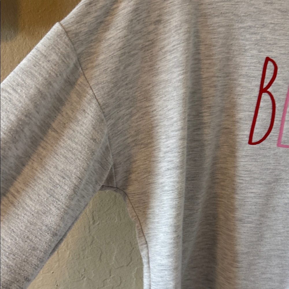 Rae Dunn Blessed Hoodie Sweatshirt Heather Gray Red Script Drawstring Small - Picture 8 of 10